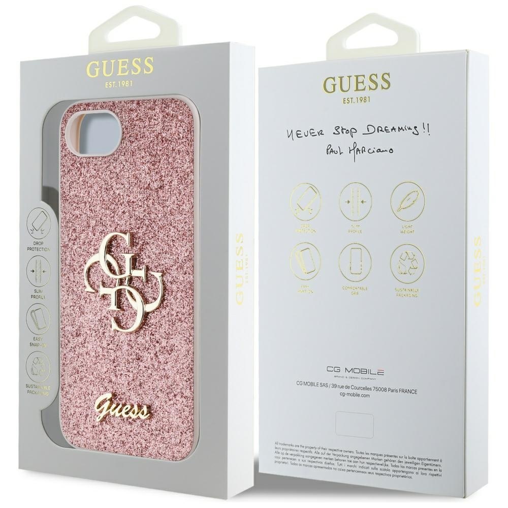 Etui Guess Fixed Glitter Big 4G do iPhone 16e różowy